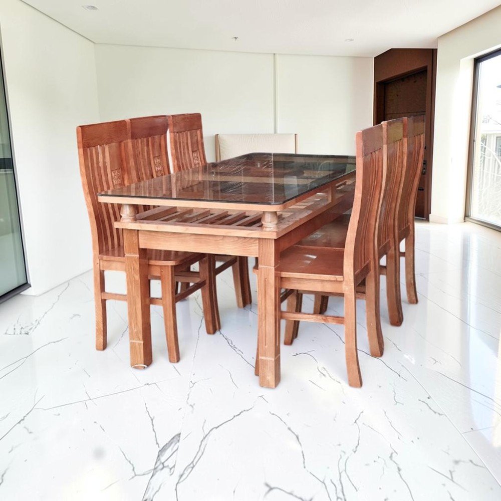 Bàn ăn 6 ghế gỗ tự nhiên