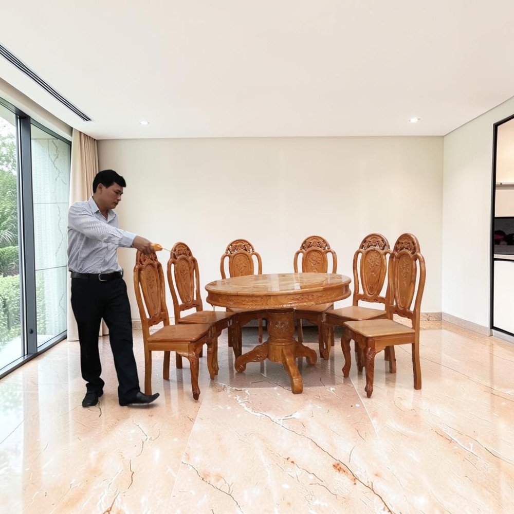 Bộ bàn ăn 6 ghế gỗ sồi
