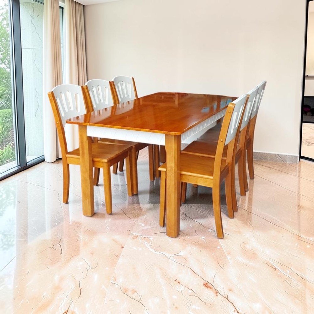 Bộ bàn ăn 6 ghế gỗ tự nhiên đẹp phòng bếp hiện đại