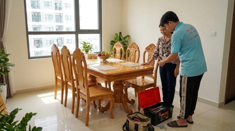 Bàn Ăn Gỗ Tự Nhiên: Bí Quyết Chọn Mua Chuẩn Thợ Mộc 30 Năm Kinh Nghiệm Chị Trần Thu Hương (Quận 7, TPHCM) 55 sao
