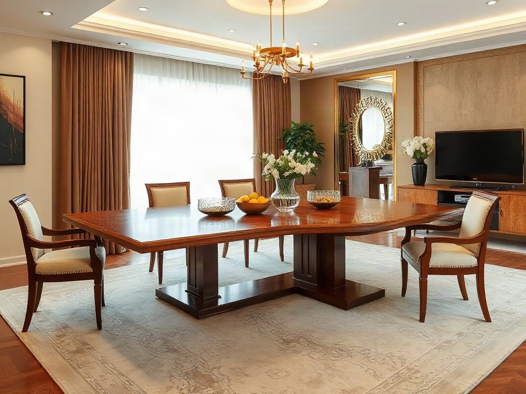 Bàn ăn gỗ mở rộng trong phòng khách sang trọng của Việt Nam.