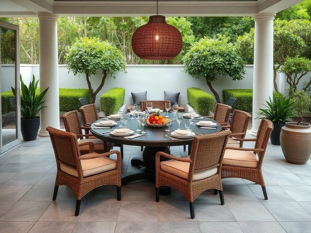 Khám Phá 5 Tác Dụng Đặc Biệt Của Bàn Ăn Thông Minh Bàn ăn thông minh ngoài trời ở sân thượng biệt thự Việt Nam có tầm nhìn ra vườn