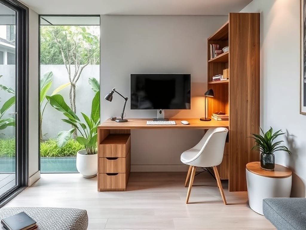 Bộ bàn chuyển đổi tiết kiệm không gian trong biệt thự.