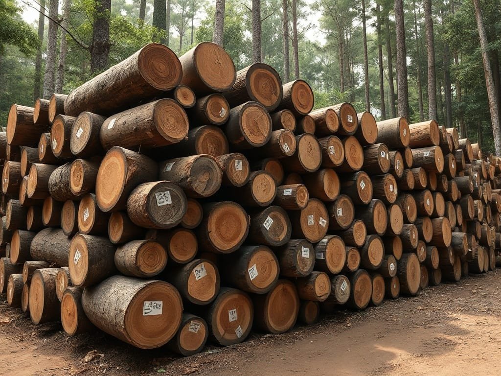 Khám Phá Gỗ Gụ Lào: Tinh Hoa Của Nội Thất Cao Cấp Đống gỗ Gụ Lào tròn nguyên liệu dán tem tại xưởng