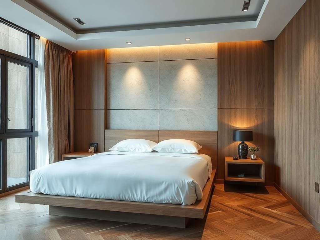 Giường gỗ thiết kế hiện đại trong căn hộ cao cấp Việt.