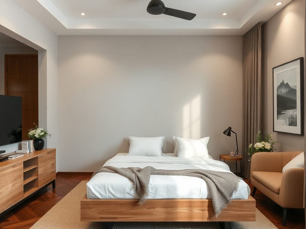 Giường gỗ thoải mái và phong cách trong không gian Việt hiện đại.