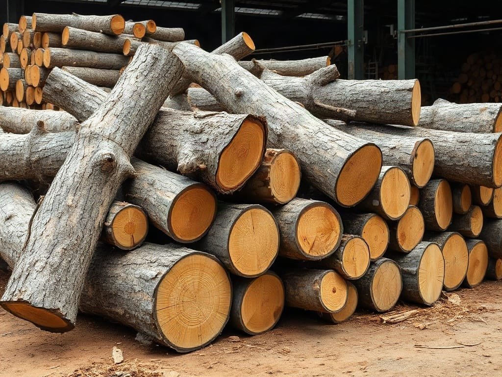 Gỗ Sưa Trắng là gì? Bí Quyết Lựa Chọn và Sử Dụng Hiệu Quả Gỗ Sưa Trắng tròn vỏ dày tập kết tại bãi xưởng cưa