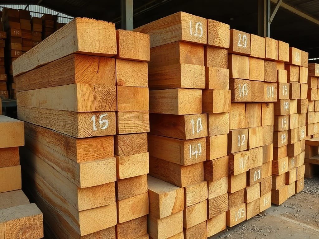 Gỗ Sưa Trắng là gì? Bí Quyết Lựa Chọn và Sử Dụng Hiệu Quả Gỗ Sưa Trắng xẻ vuông đánh số xếp tại bãi gỗ