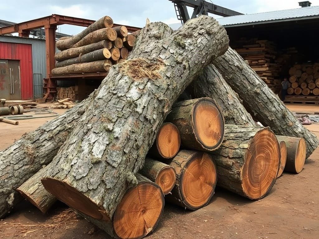 Khám Phá Chi Tiết: Gỗ Trắc Đen Là Gì? Gỗ Trắc Đen tròn vỏ dày tập kết tại bãi xưởng cưa
