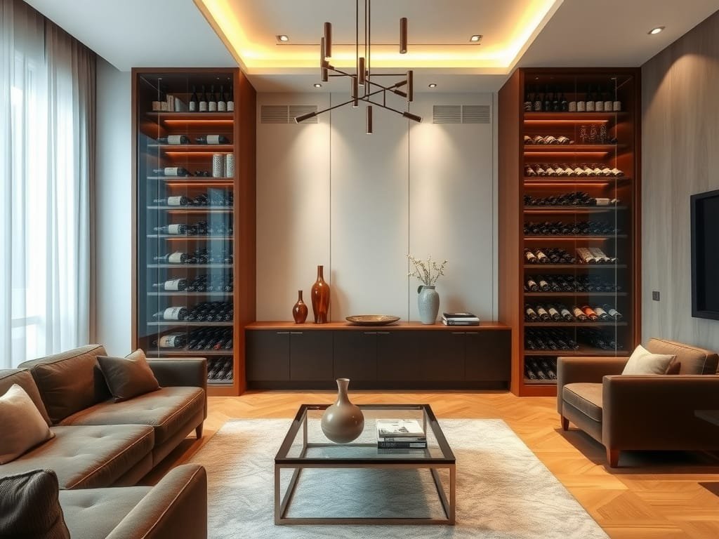Tủ rượu sang trọng trong phòng khách Việt Nam hiện đại