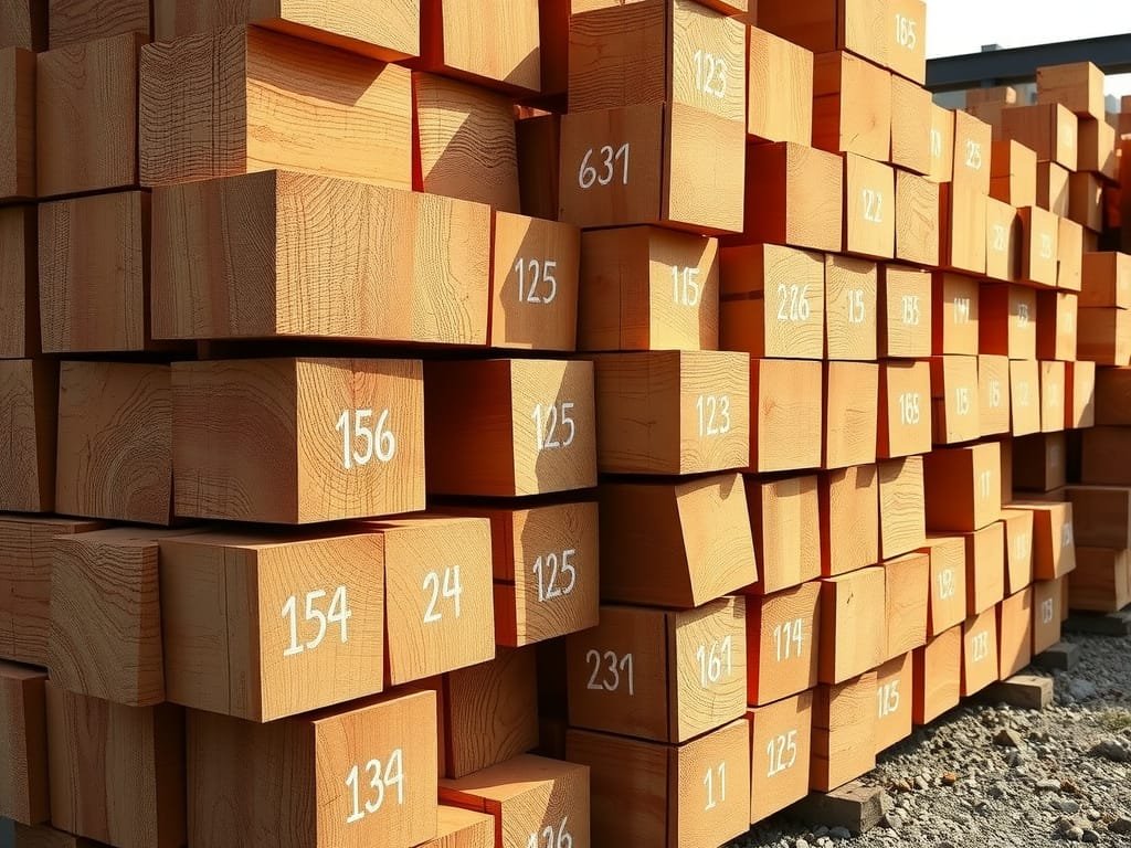 Gỗ Xoan Đào xẻ vuông đánh số xếp tại bãi gỗ