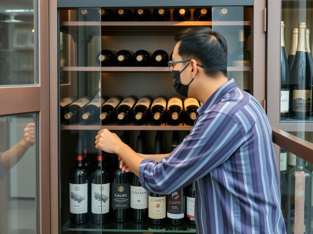 Người Việt sắp xếp chai rượu trong tủ hiện đại