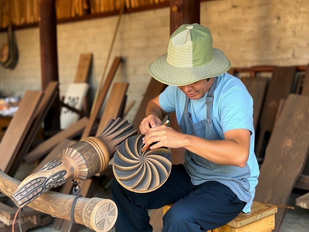 Thợ thủ công Việt Nam làm việc trên một món đồ gỗ
