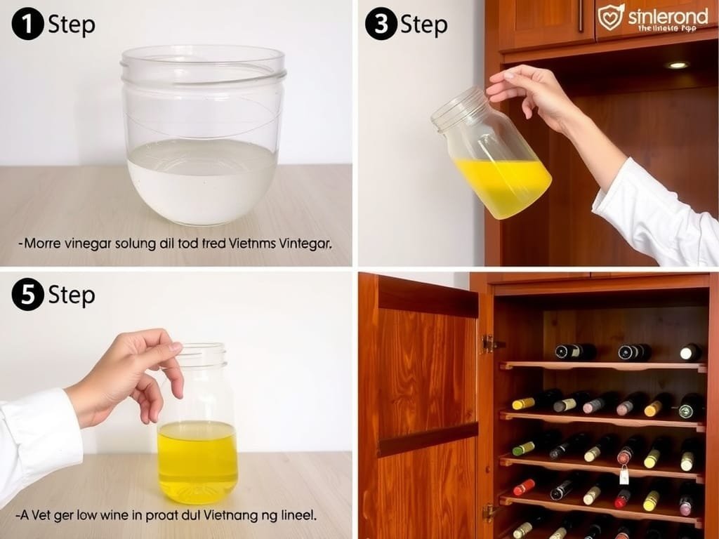 Hướng dẫn từng bước người Việt áp dụng dung dịch giấm vào tủ rượu.