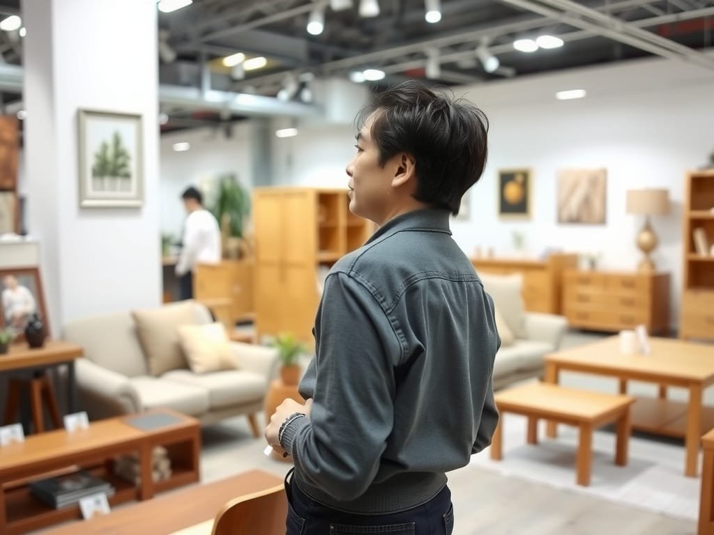 Gỗ Sồi là gì? Khám Phá Đặc Điểm và Ứng Dụng Nội Thất Gỗ Sồi Người Việt chiêm ngưỡng nội thất gỗ sồi trong phòng trưng bày
