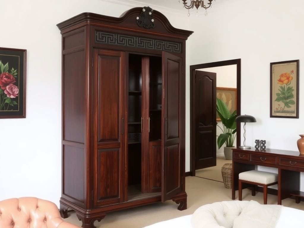 Tìm Hiểu Gỗ Mun Là Gì Và Những Ứng Dụng Thực Tiễn Trong Nội Thất Tủ quần áo lớn bằng gỗ mun trong phòng ngủ ở Việt Nam.