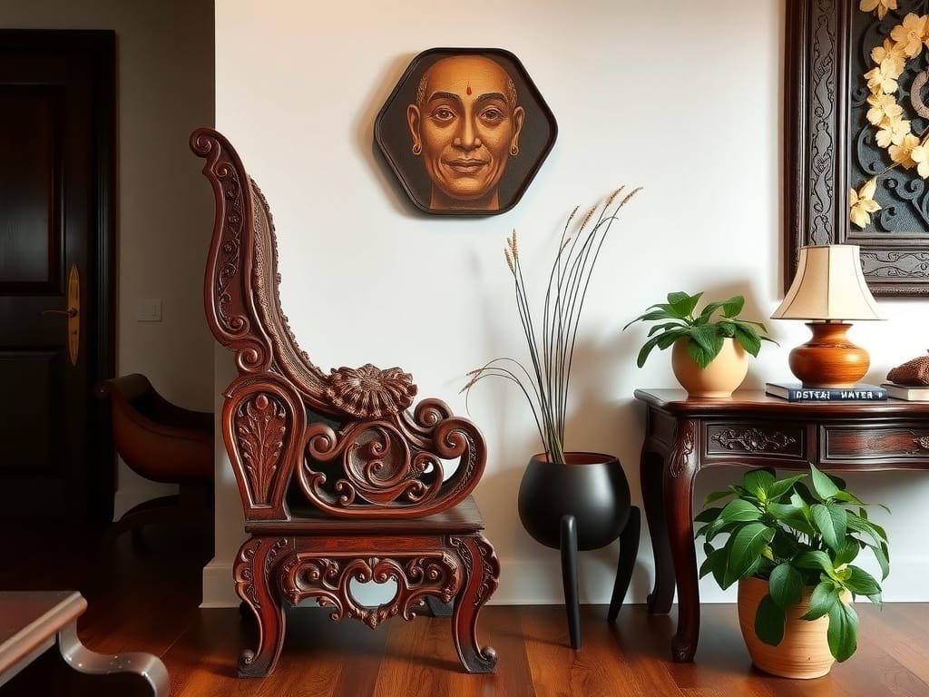Ghế gỗ chạm khắc trong ngôi nhà phong cách