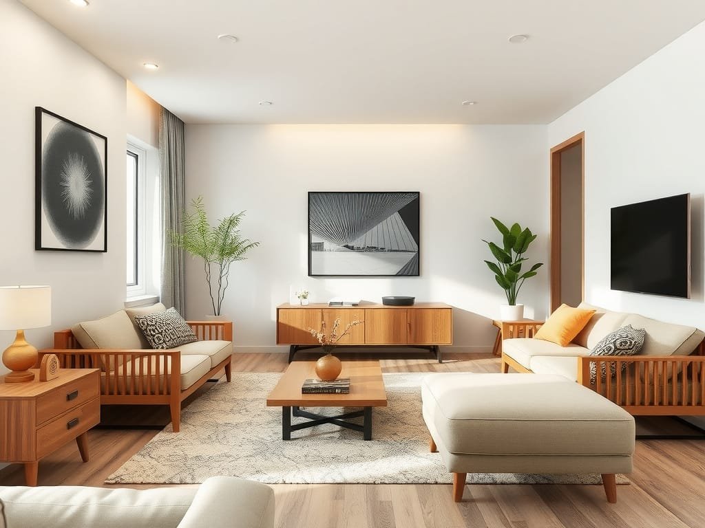8 Mẹo Tăng Độ Bền Cho Ghế Bố Bạn Không Thể Bỏ Qua Phòng khách hiện đại với trọng tâm là nội thất gỗ.