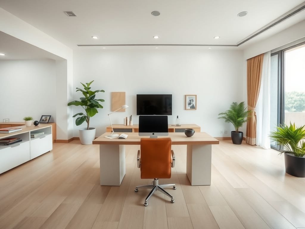 Khu làm việc trong nhà hiện đại, không tỳ vết.