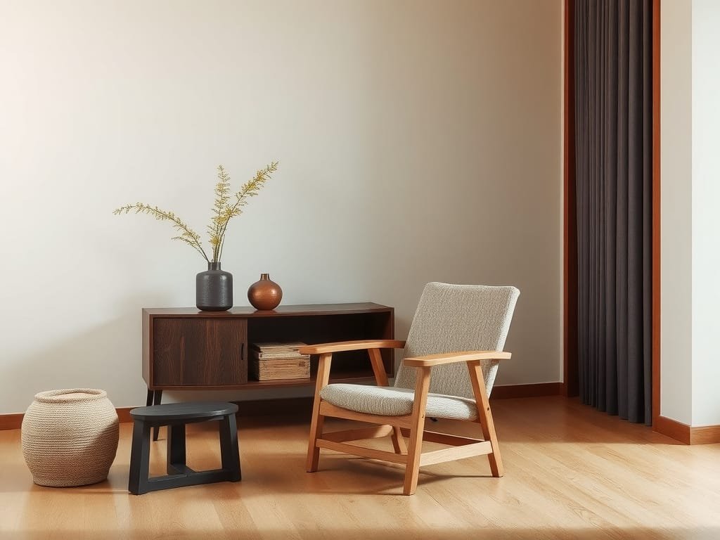 8 Mẹo Tăng Độ Bền Cho Ghế Bố Bạn Không Thể Bỏ Qua Bức ảnh nghệ thuật của ghế gỗ trong phòng khách tối giản Việt Nam.