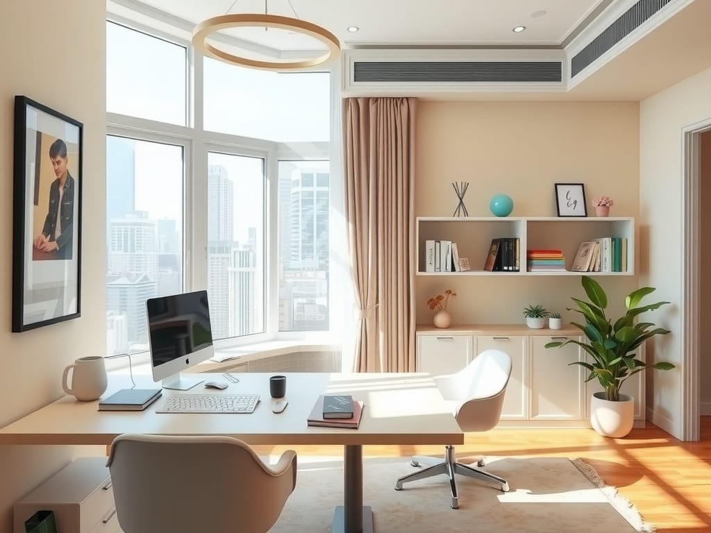 7 Cách Đặt Bàn Làm Việc Thu Hút Tài Lộc Cho Không Gian Sống Không gian làm việc căn hộ sang trọng với bố trí phong thủy.