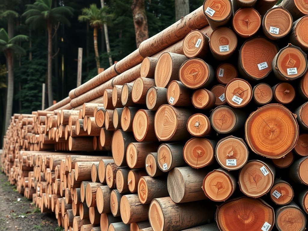 Đống gỗ Xoan Đào tròn nguyên liệu dán tem tại xưởng