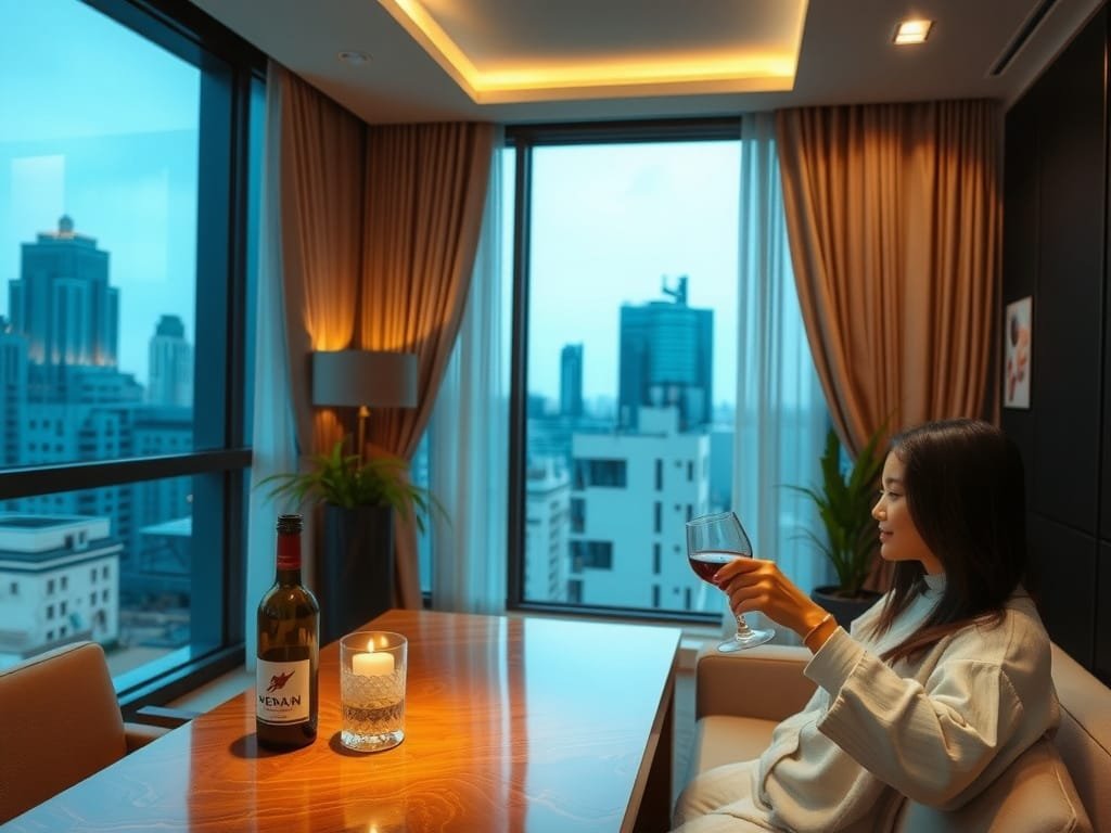 Người Việt thưởng thức rượu trong căn hộ đô thị phong cách