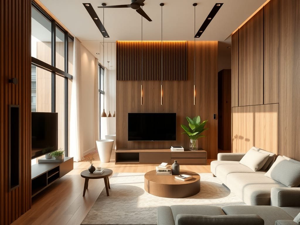 Căn hộ hiện đại Việt Nam với hoàn thiện bằng gỗ