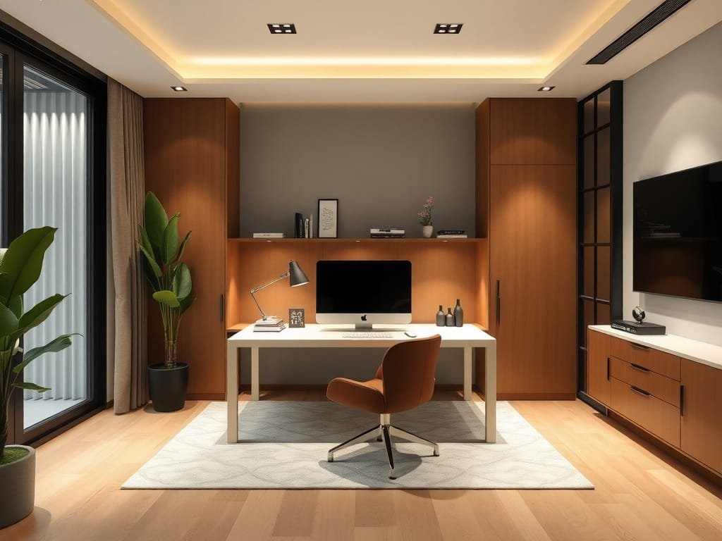 Nội thất văn phòng hiện đại trong căn hộ Việt Nam sang trọng.