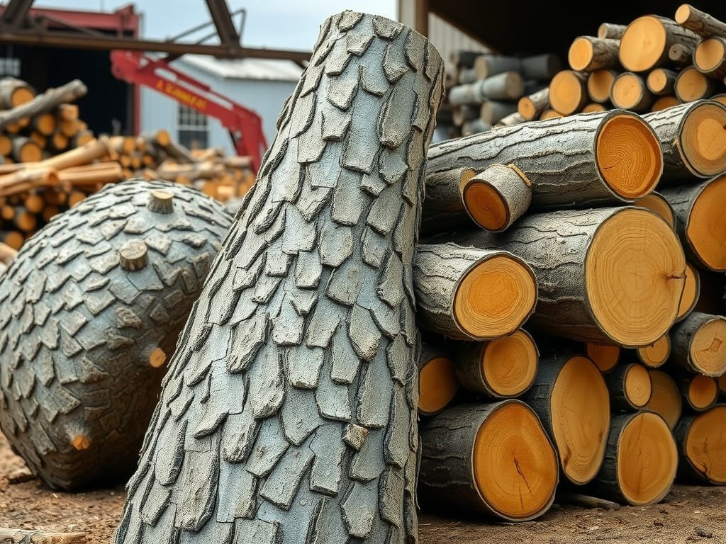 Gỗ Sồi là gì? Khám Phá Đặc Điểm và Ứng Dụng Nội Thất Gỗ Sồi Gỗ Sồi tròn vỏ dày tập kết tại bãi xưởng cưa
