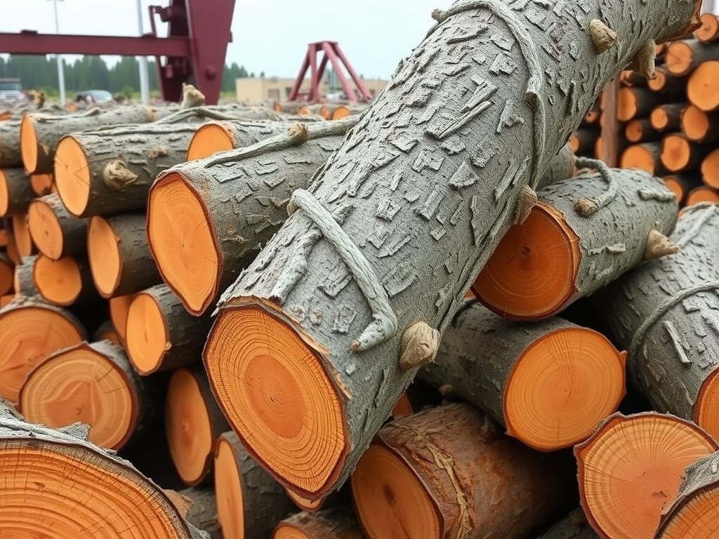 Gỗ Xoan Đào tròn vỏ dày tập kết tại bãi xưởng cưa