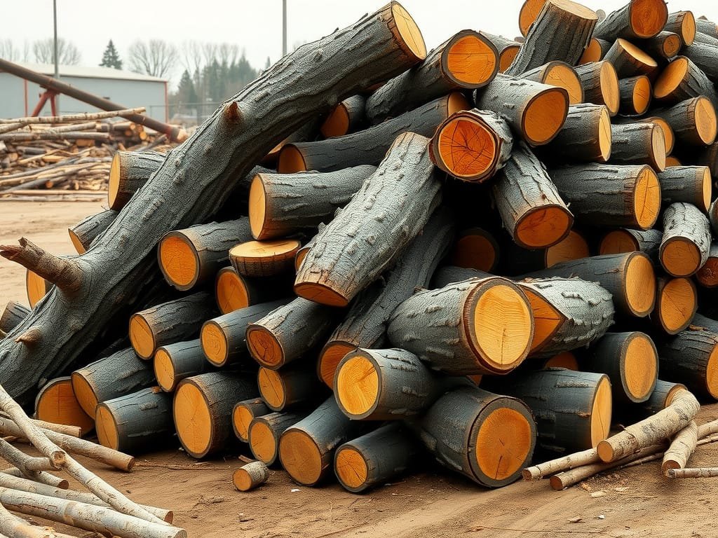 Tìm Hiểu Gỗ Mun Là Gì Và Những Ứng Dụng Thực Tiễn Trong Nội Thất Gỗ Mun tròn vỏ dày tập kết tại bãi xưởng cưa