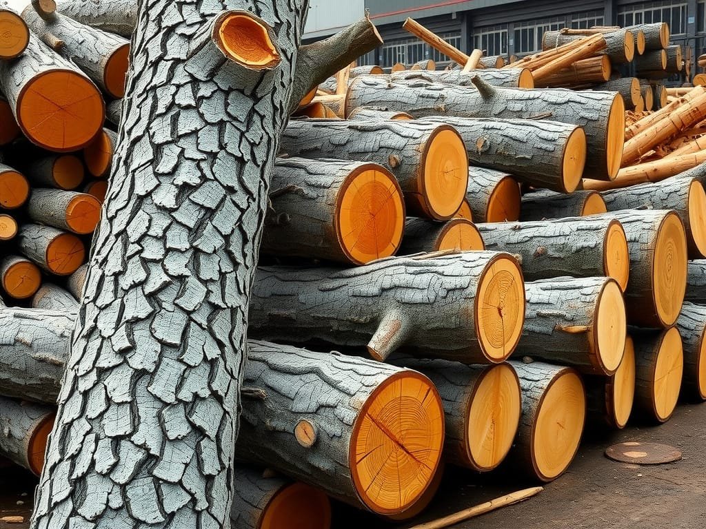 Gỗ Lim tròn vỏ dày tập kết tại bãi xưởng cưa