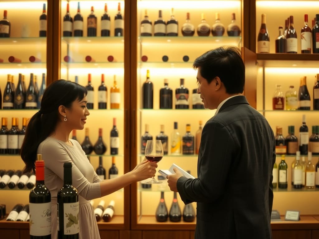 Cặp đôi Việt Nam chọn rượu từ tủ rượu đẹp