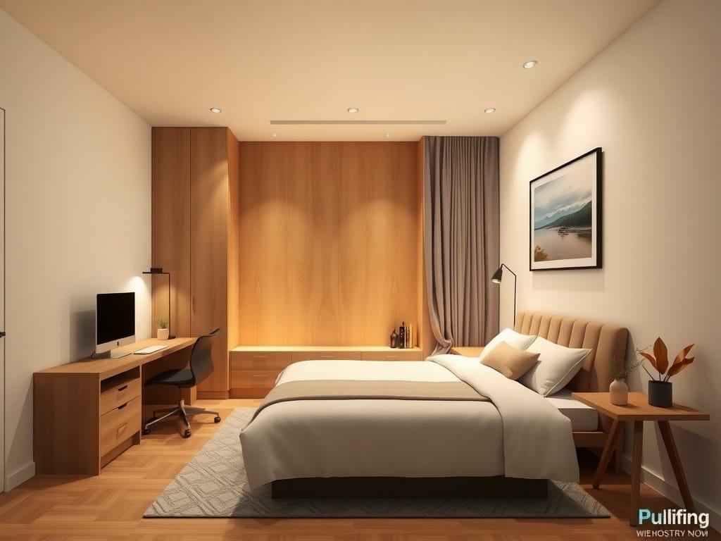 Văn phòng nhà tối giản Việt Nam với giường xếp không gian nhỏ gọn
