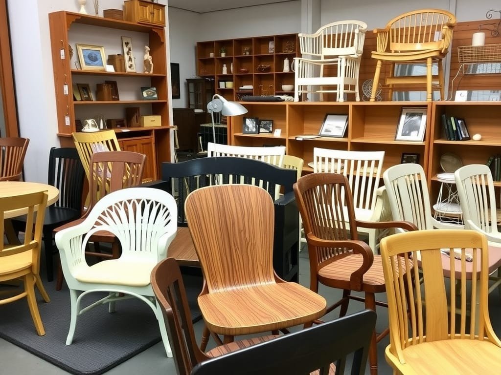 Showroom nội thất gỗ với nhiều loại ghế