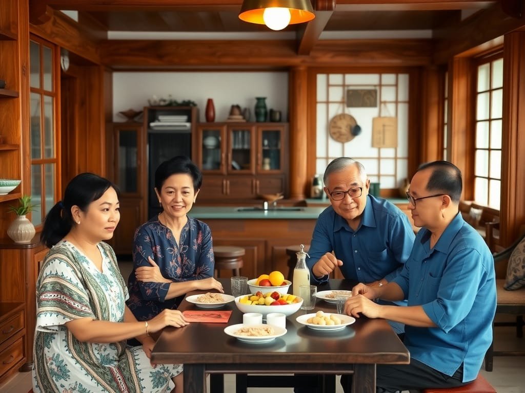 Khám Phá Gỗ Xoan Ta Là Gì? Tất Tần Tật Về Gỗ Xoan Ta Gia đình Việt quây quần trong bếp với nội thất gỗ Xoan Ta.