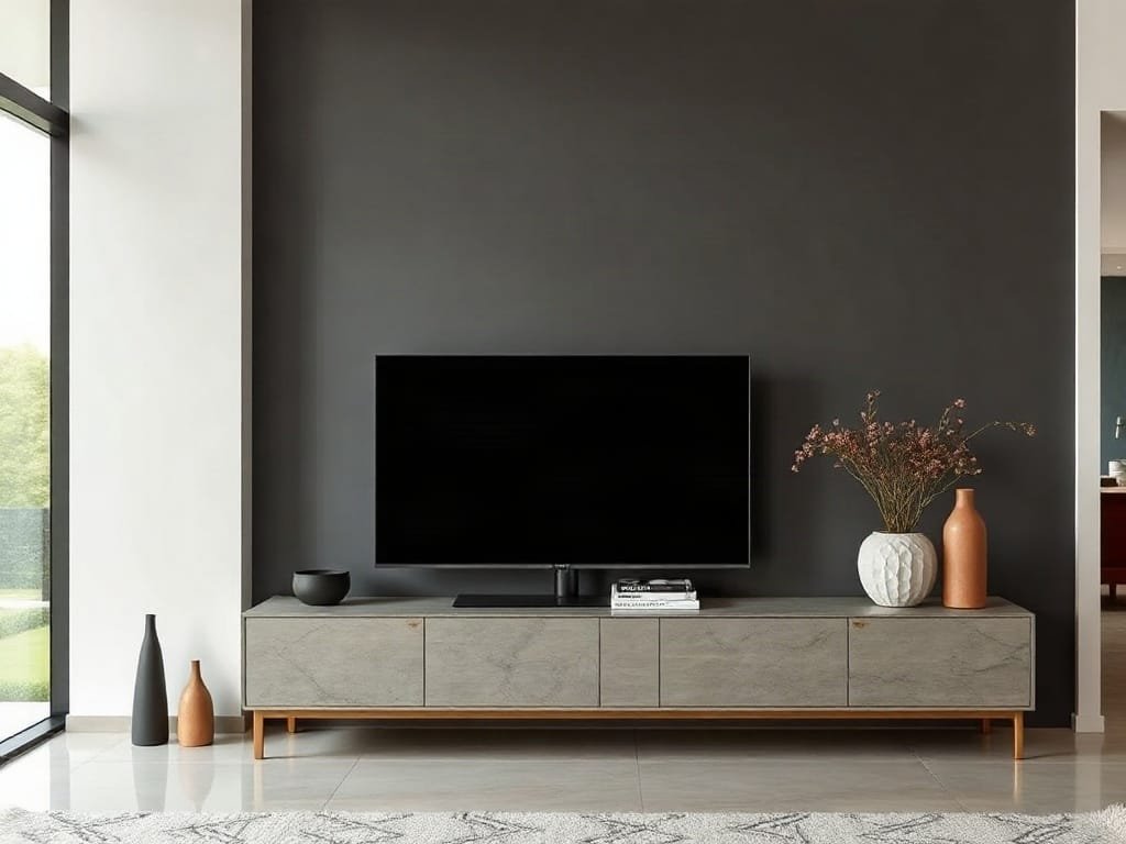 8 Cách Sử Dụng Kệ Tivi Hiệu Quả Hơn Cho Không Gian Sống Kệ tivi nghệ thuật và được sắp xếp tốt trong biệt thự Việt Nam tinh tế.