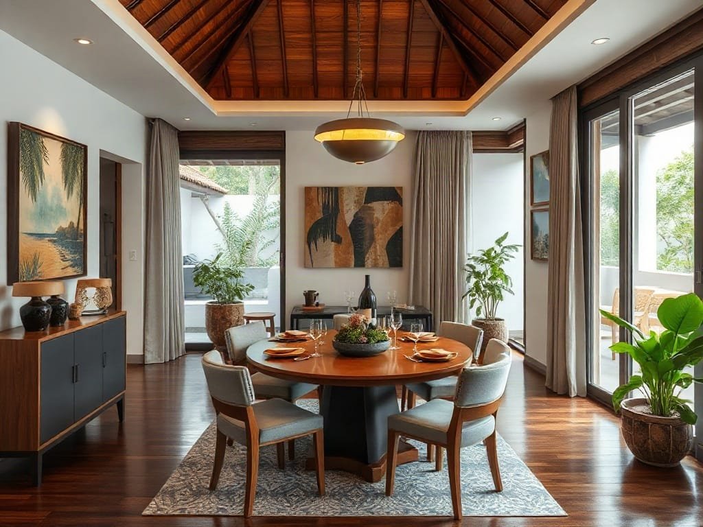 Không gian ăn uống hiện đại trong biệt thự Việt Nam với bàn ăn nhỏ thanh lịch.