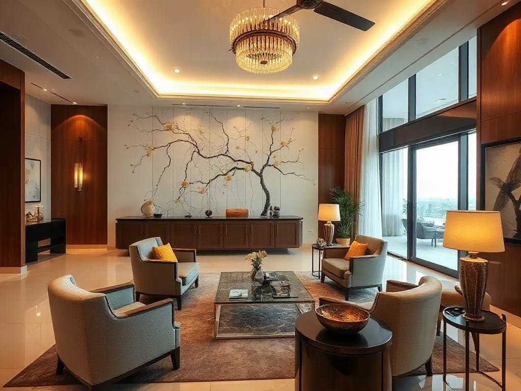 Khu vực lễ tân căn hộ cao cấp tại Việt Nam.