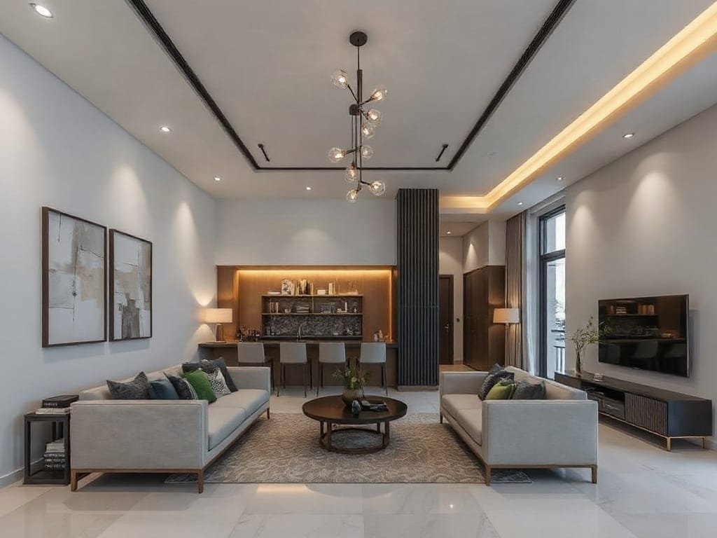 Khu vực lễ tân hiện đại trong chung cư Việt Nam.