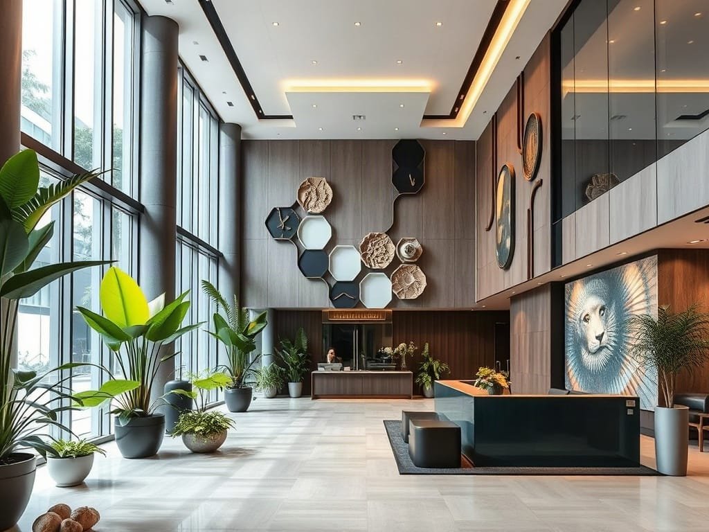 Khu vực tiếp tân hiện đại tại tòa nhà doanh nghiệp Việt Nam