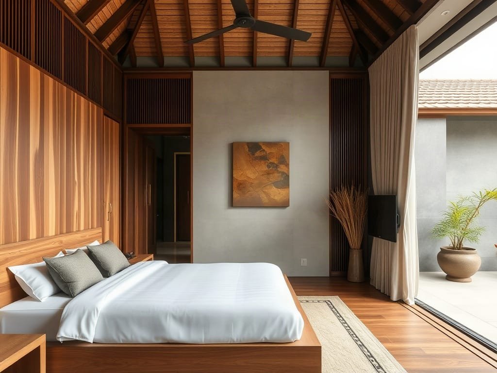 Kiến trúc truyền thống Việt Nam kết hợp hiện đại với giường gỗ