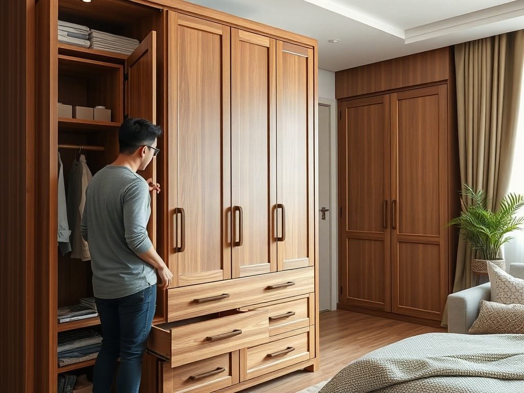 Khám phá các mẫu tủ quần áo gỗ công nghiệp đẹp cho không gian hiện đại Kinh nghiệm chọn tủ quần áo: kiểm tra kết cấu