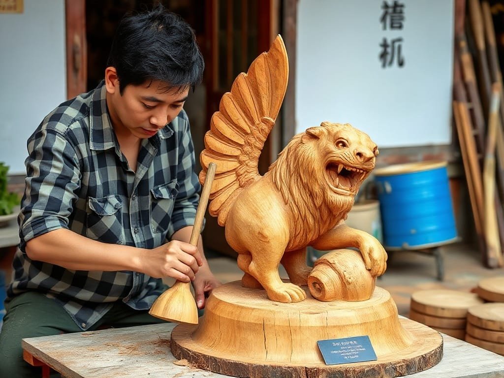 Người Việt điêu khắc tượng gỗ Hương Xám