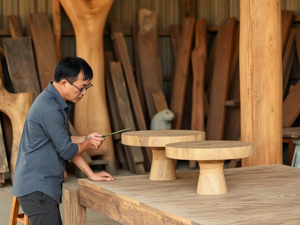 Người Việt Nam đang kiểm tra đồ nội thất gỗ gõ đỏ Campuchia.