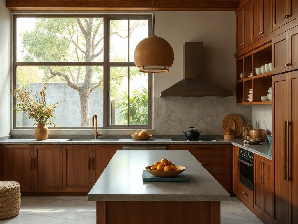 Nhà bếp với tủ và mặt bàn gỗ Hương Xám