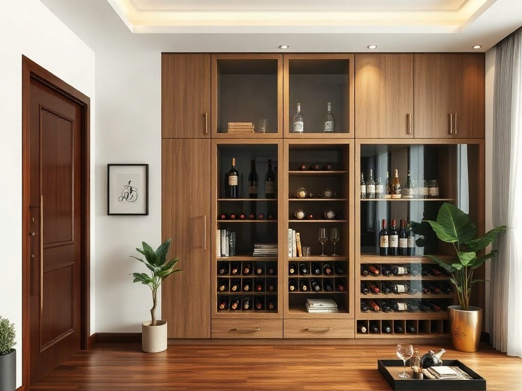 8 Bước Trang Trí Tủ Rượu Cá Tính Cho Ngôi Nhà Sang Trọng Nhà tối giản Việt Nam với tủ rượu bố trí gọn gàng