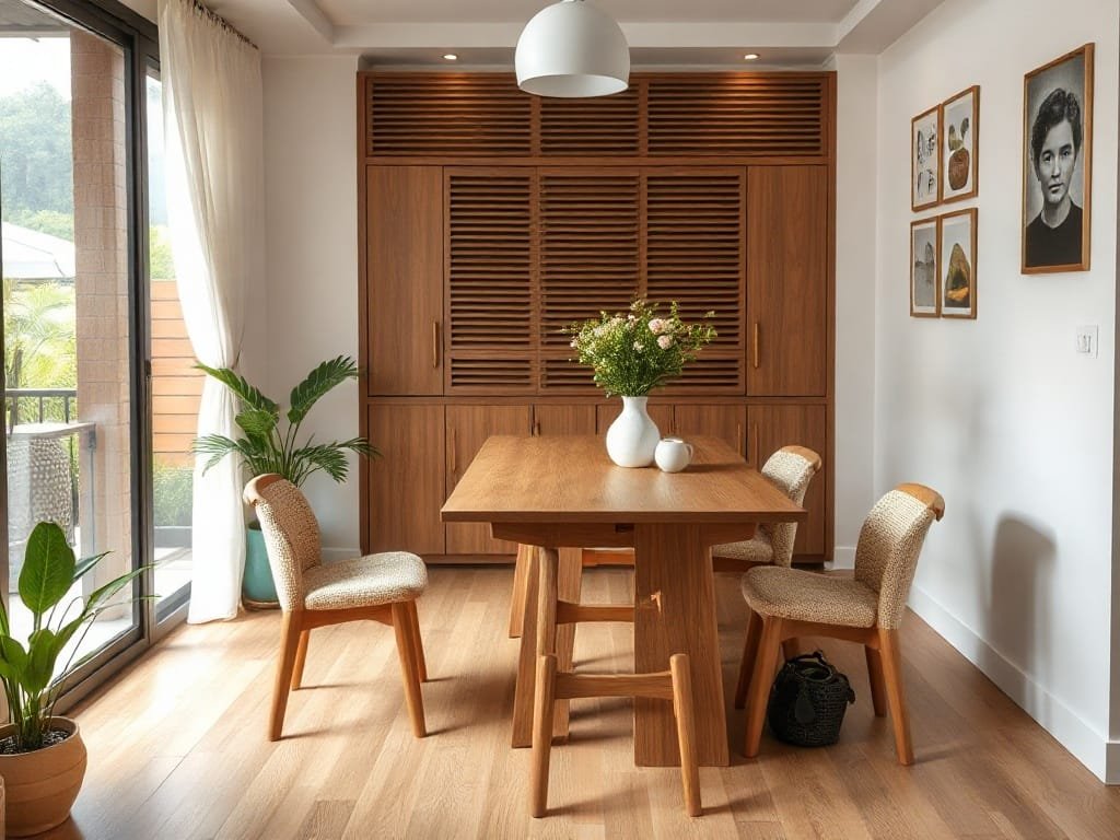 Nhà Việt Nam với bộ bàn ghế đa năng cho không gian nhỏ.