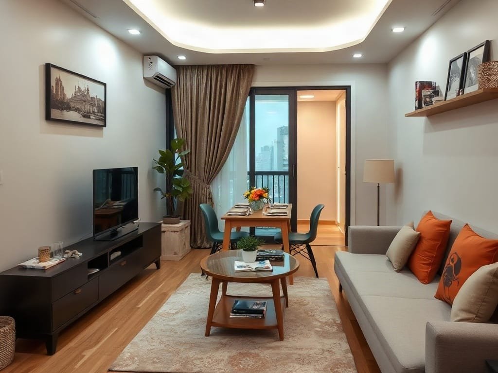 Khám Phá 5 Tác Dụng Đặc Biệt Của Bàn Ăn Thông Minh Phòng khách biến hình với thiết lập bàn ăn thông minh trong căn hộ Việt Nam nhỏ gọn